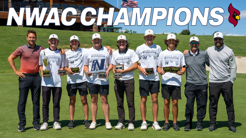Men's golf team poses after winning NWAC Championship