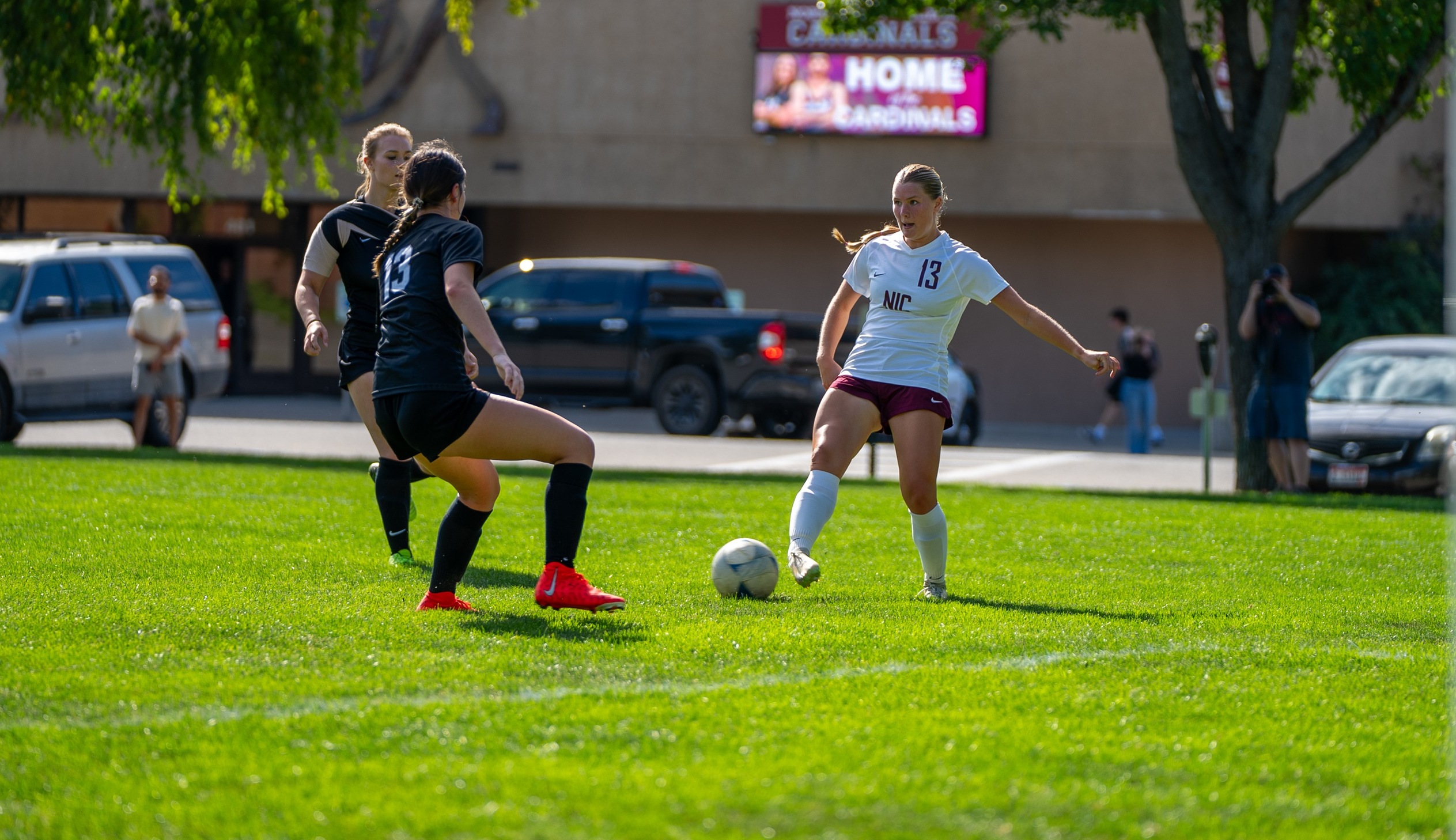 Adison Stoddard approaches defender for WVC.